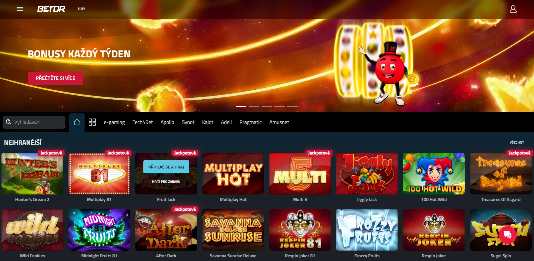 BETOR – kasino s 6 000+ sloty a trojitým jackpotem až 100 000 Kč